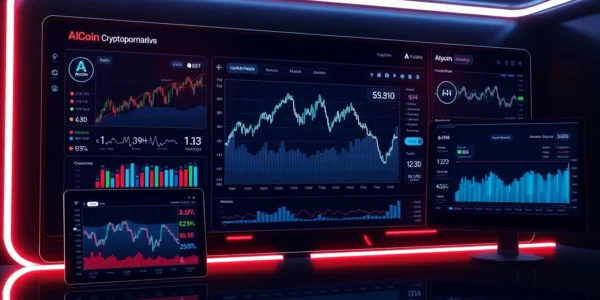 AICoin platform showcasing real-time crypto market analysis on a modern digital dashboard for secure trading and market insights.