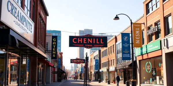Vibrant storefronts with custom signs, showcasing Louisville's top sign company with eye-catching graphics and professional installation, highlighting local business branding.