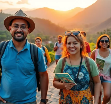 Guiding travelers through Lombok’s scenic paths, showcasing the essential role of a guide in tourism exploration and adventure.
