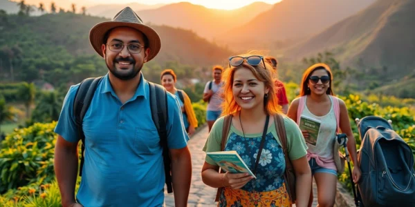 Guiding travelers through Lombok’s scenic paths, showcasing the essential role of a guide in tourism exploration and adventure.
