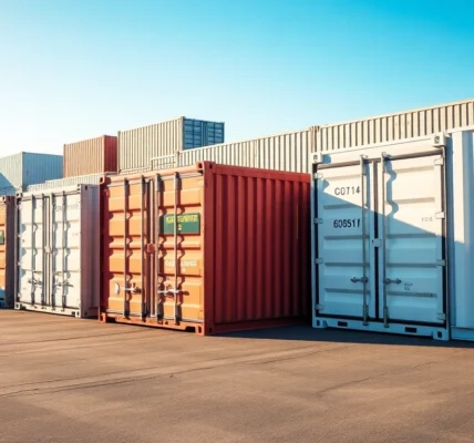 Efficient container rental yard featuring various shipping containers ready for hire, emphasizing accessibility and security