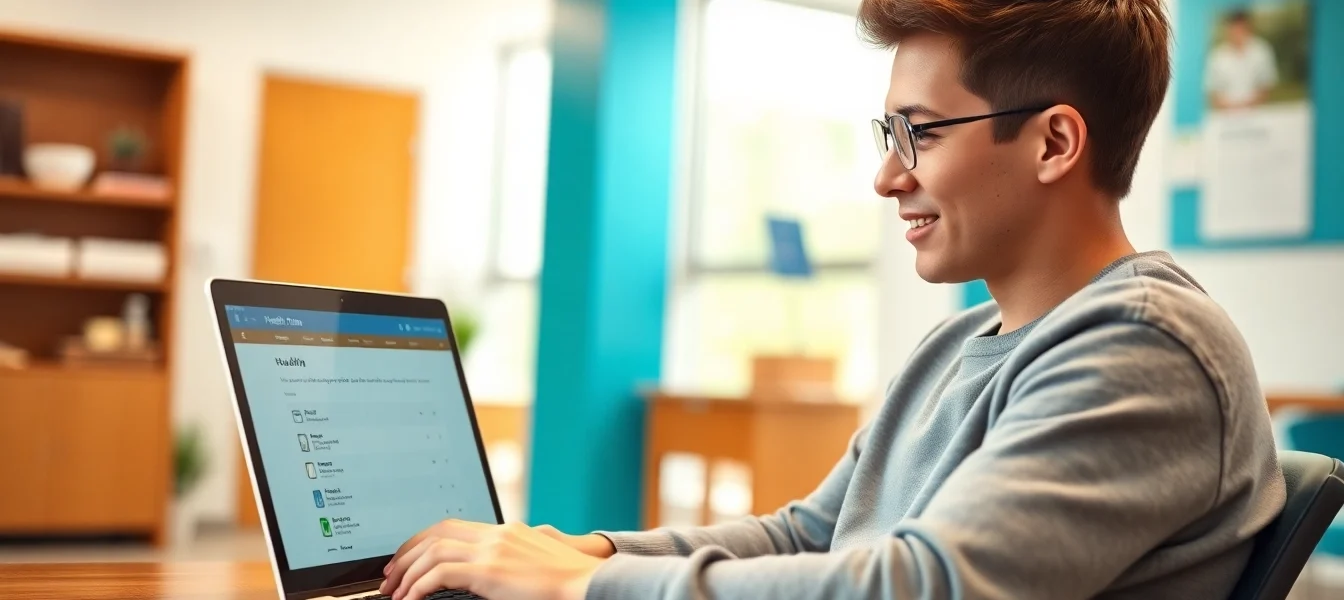 Young adult compares Health Insurance when turning 26 plans on a laptop.