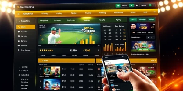 Gold365 logo displayed on a sleek mobile app screen showing live betting options for cricket and casino games, emphasizing security and ease of use.