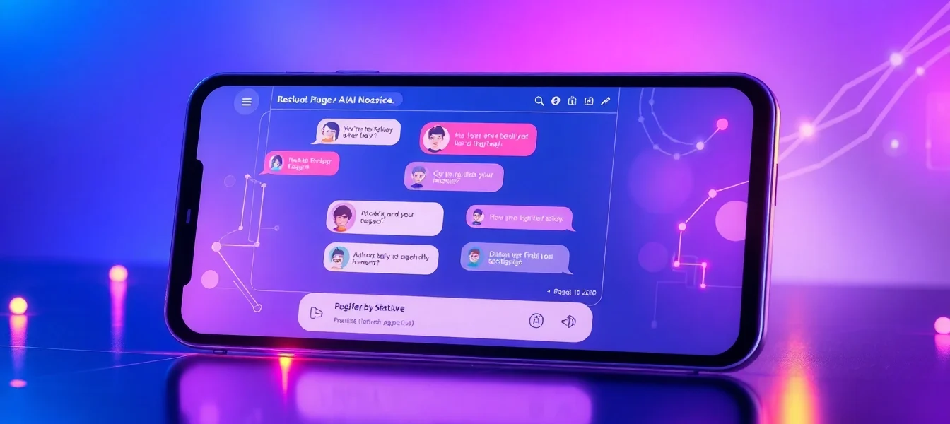 Futuristic digital chat interface with colorful speech bubbles on a modern device screen, emphasizing AI conversation and customization features.