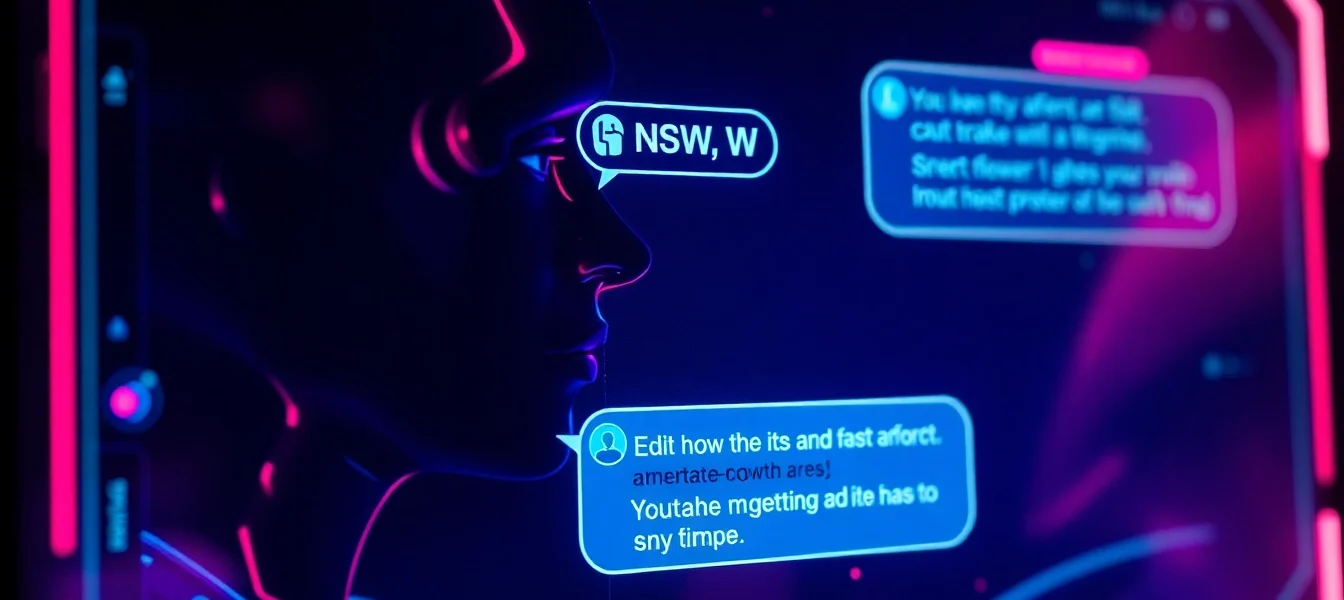 Engaging nsfw ai chat scene with illuminated screens depicting unfiltered, raw conversations between AI and user, emphasizing intimacy and realism for screen readers.