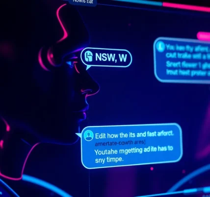 Engaging nsfw ai chat scene with illuminated screens depicting unfiltered, raw conversations between AI and user, emphasizing intimacy and realism for screen readers.