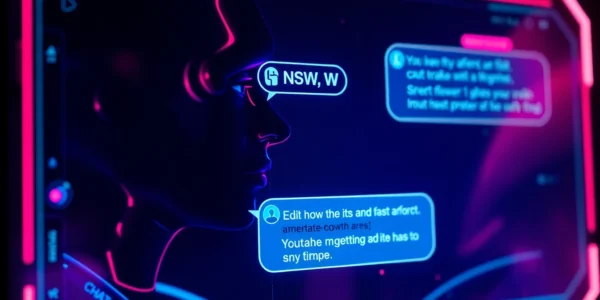 Engaging nsfw ai chat scene with illuminated screens depicting unfiltered, raw conversations between AI and user, emphasizing intimacy and realism for screen readers.