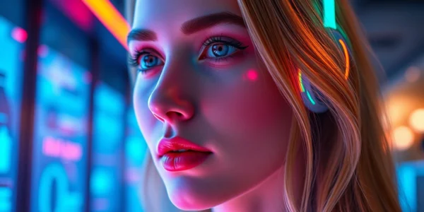 AI girlfriend engaging in a realistic conversation on a sleek screen, highlighting advanced emotional interaction and unfiltered NSFW chat capabilities.