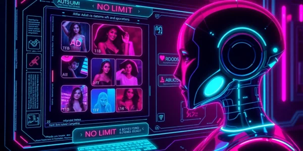 Engaging scene of a stylish AI chatbot generating no limit NSFW images and text, showcasing the power of a nsfw ai generator no limit with realistic visuals and bold neon accents for accessibility and impact.