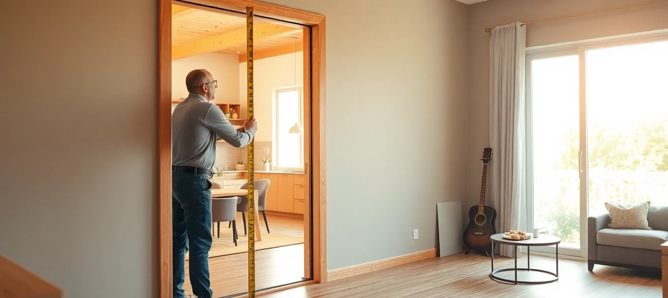 Replace a sliding glass door: contractor demonstrates installation in a bright living room.