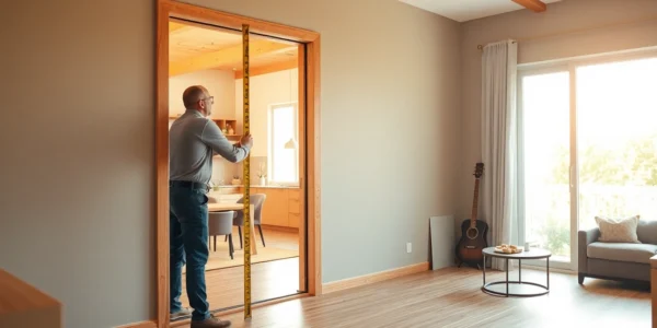 Replace a sliding glass door: contractor demonstrates installation in a bright living room.