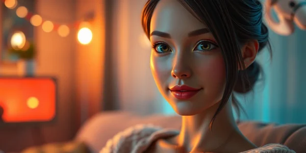 AI girlfriend engaging in a natural, real-time unfiltered NSFW chat, showcasing realistic interaction and emotional connection in a modern digital setting.