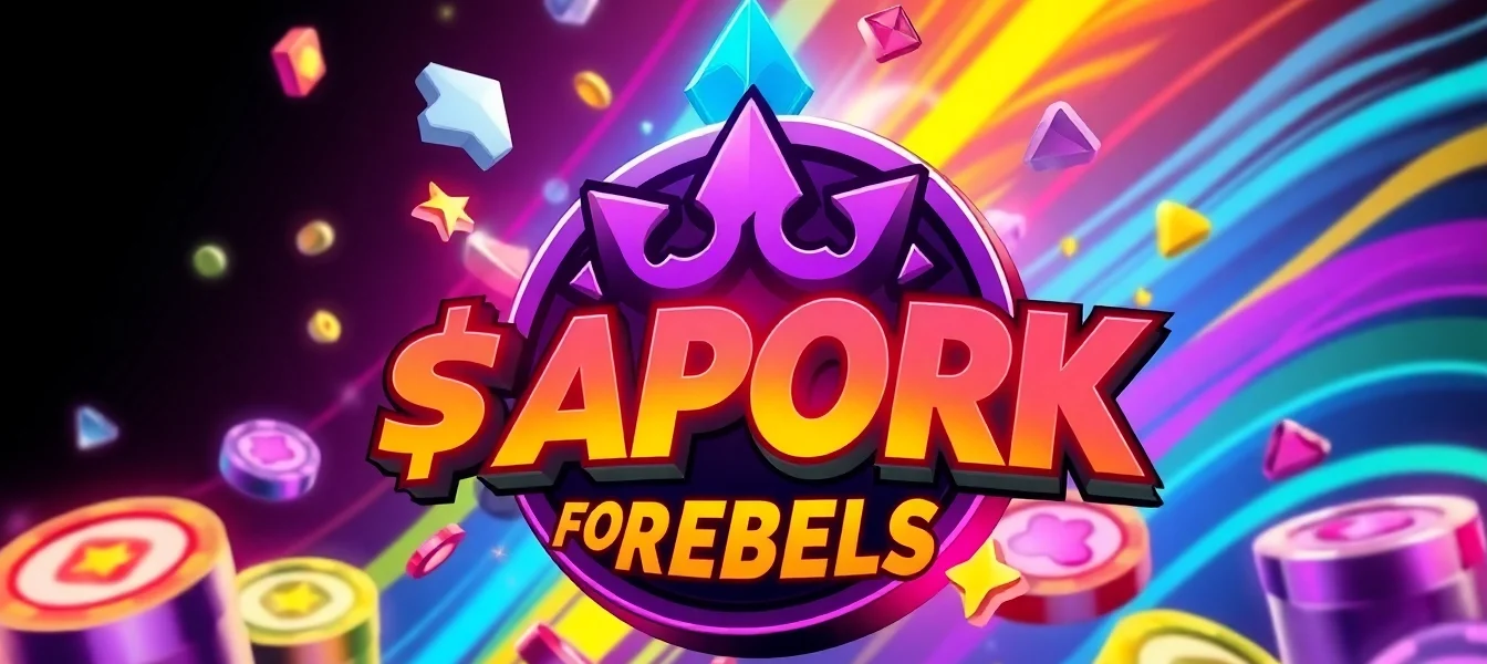 APORK for Rebels meme coin logo depicted with vibrant colors, blockchain motifs, and gambling