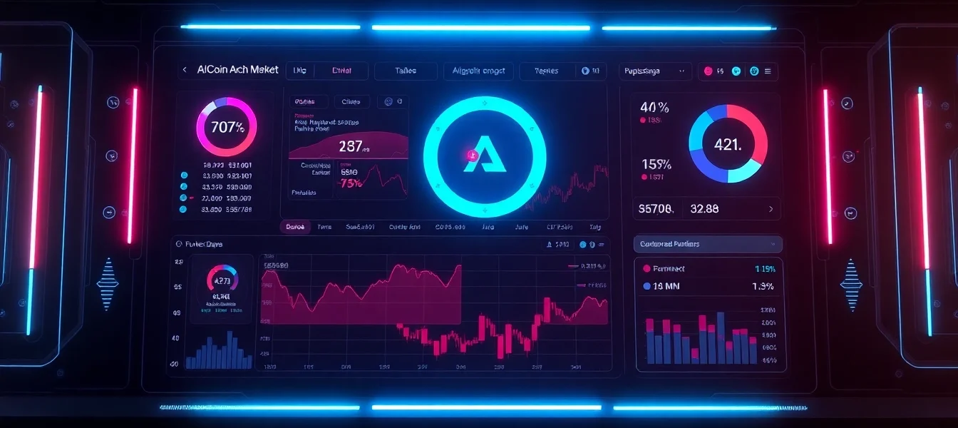 Professional analyzing live AICoin market data on a digital financial dashboard, showcasing