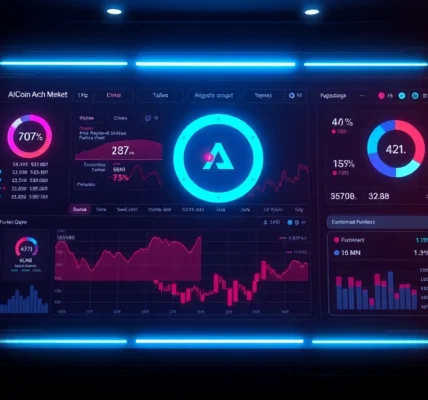 Professional analyzing live AICoin market data on a digital financial dashboard, showcasing