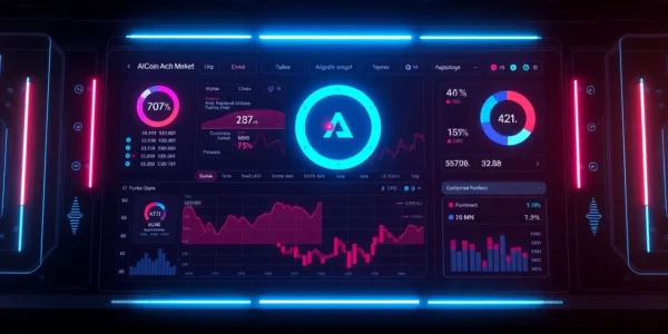 Professional analyzing live AICoin market data on a digital financial dashboard, showcasing